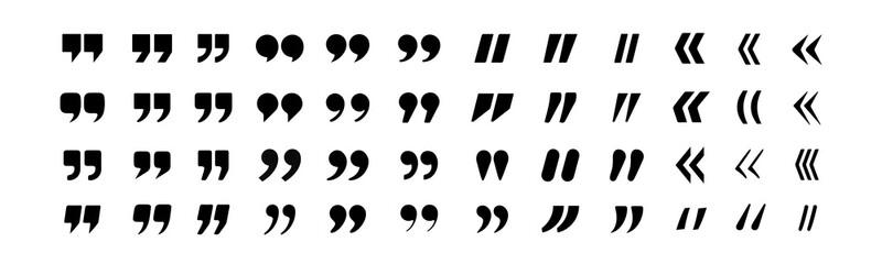 Fototapeta premium Set of quote marks. Black quotes icon collection. Quotemarks outline, speech mark, inverted commas or citation signs. JPG image