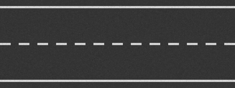 White line on tarmac road top view. Highway traffic road illustration. Background of asphalt surface texture. Roadway pattern. Straight urban driveway. JPG image