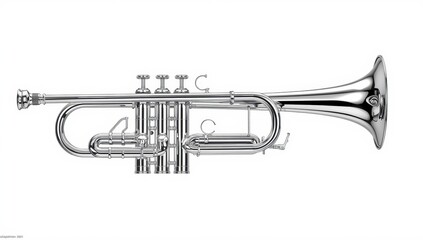 Naklejka premium Glossy trumpet set against a white background. Brass instrument.