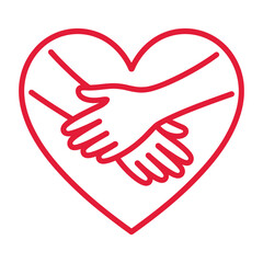 Fototapeta premium A red heart outline containing two hands shaking in agreement