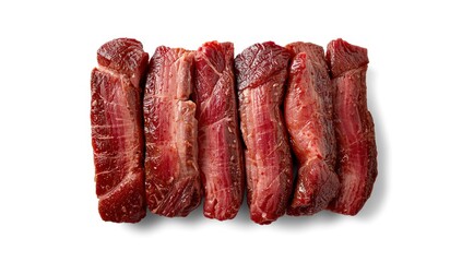 Fototapeta premium Isolated beef strips on white background.