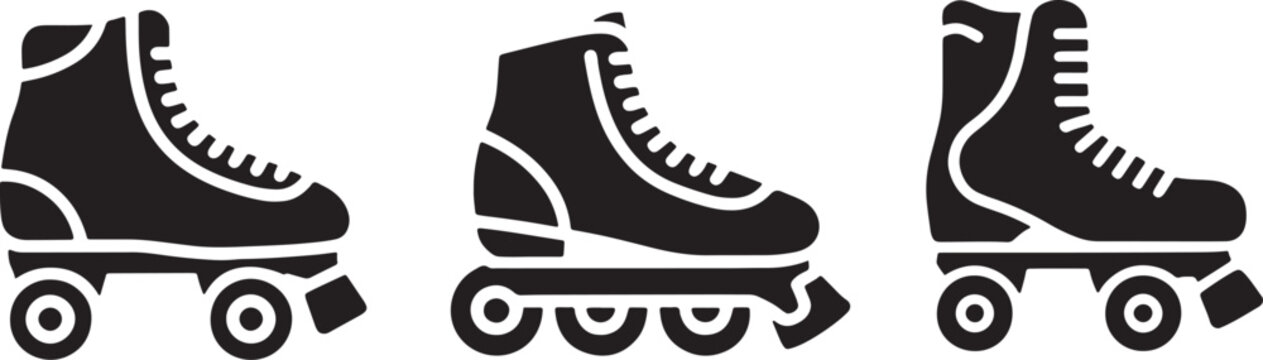 Vintage Style Quad Roller Skates and Inline Skates Graphic Icons for Outdoor Sports and Fitness
