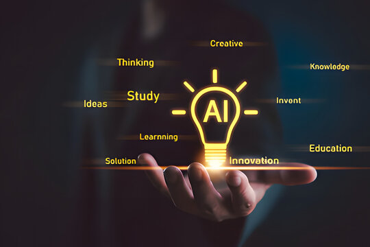 Artificial intelligence concept with light bulb and keywords
