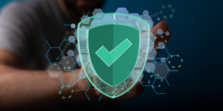 Abstract illustration of data protection and cyber security represented with shield and network concept. Perfect for tec