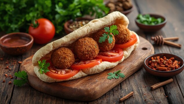 Lebanese falafel wrap with tomato.