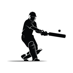 Obraz premium Silhouette of a cricketer in action, swinging a bat at a ball during a match, dynamic pose