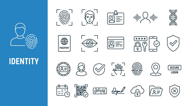 Digital identity and security concepts illustrated with line icons