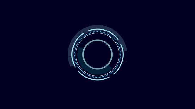 Abstract glowing HUD element circle for futuristic digital technology interface on dark background.