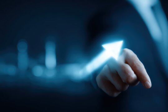 businessman pointing at digital arrow showing carbon reduction and carbon credit strategy concept