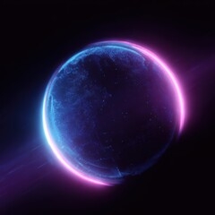 Fototapeta premium Glowing globe with cyber security lock in neon blue and pink tones, global data protection concept, generative style