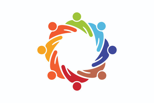 A colorful circular icon representing a diverse group of people united in a supportive community Vector