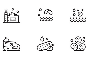 Fototapeta premium Industrial Pollution and Environmental Impact Line Icons