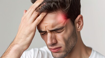 Fototapeta premium Individual suffering intense headache, possible indicator of imminent stroke risk