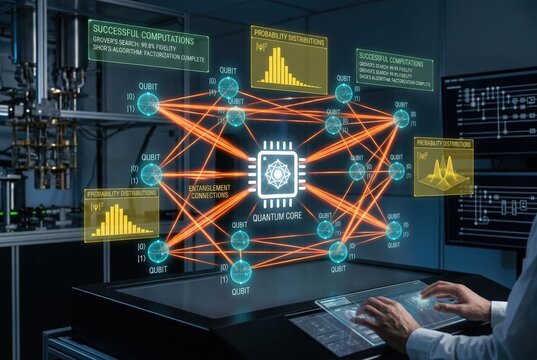 Quantum computing interface with holographic qubits and entanglement