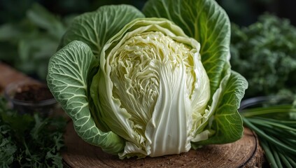 Fototapeta premium Raw green Napa cabbage, a nutritious Chinese vegetable.
