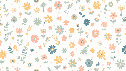 Obraz premium Vector template pattern of simple cute design featuring small-scale stylized flowers with soft petals and delicate lines in a flat design style,