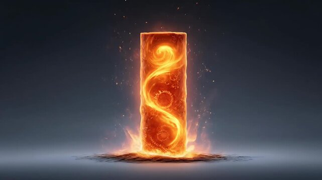 Burning orange rectangle with flames.