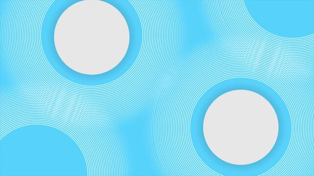 Blue abstract minimal background with white paper circles and linear rings. Geometric motion design. Seamless loop. Video animation Ultra HD 4K 3840x2160