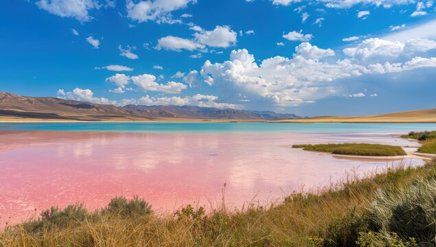 Stunning scenery featuring a pink salt lake - Ankara, Turkey.