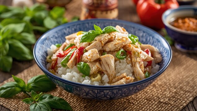 Thai basil chicken stir-fry with rice