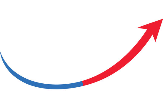 A smooth upward curving arrow transitioning from a blue base to a bright red pointed arrowhead Vector