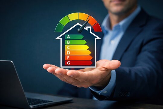 AI Smart Energy Efficiency Concept with House Rating Scale and Sustainability Performance Indicator