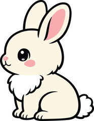 Fototapeta premium Adorable Cream-Colored Chibi Bunny with Large Sparkly Eyes and Fluffy White Chest, Kawaii Minimalist Animal Vector Illustration