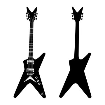 Two Electric Guitar Silhouettes Flying V Style Rock Music
