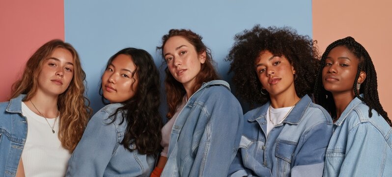 Stylish Group of Women in Denim Jackets Posing for a Photo