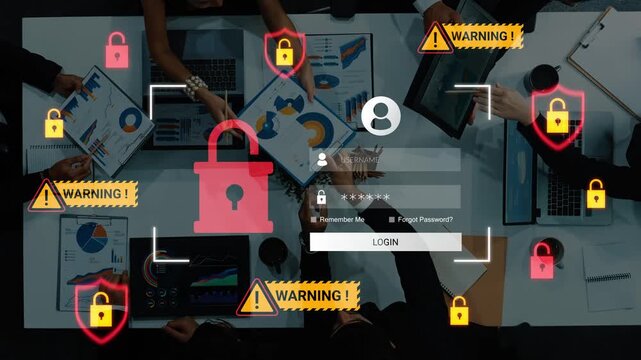 Security Alert Concept with Computer Screens and Business Professionals Managing Data Protection and Cybersecurity Issues in an Office Environment Gluon.