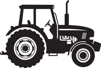 Obraz premium A detailed black silhouette icon of a modern agricultural farm tractor isolated on white background Vector, illustration