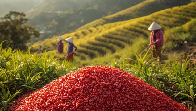 Red Binni rice, cultivated organically by the Mru tribe in the hills of Khagrachhari and Bandarban.