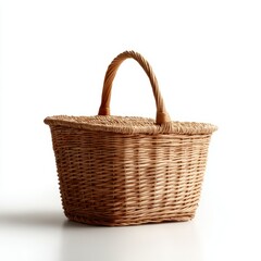 Obraz premium Empty wicker picnic basket isolated on white background