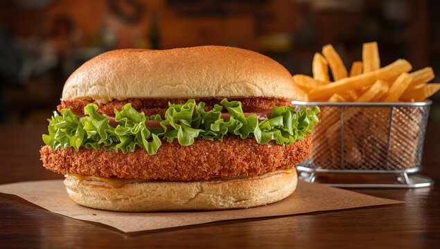 Breaded pork sandwich with lettuce and fries, a popular Midwest dish featuring a large cutlet and crispy exterior.