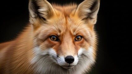 Obraz premium A close-up portrait of a red fox with a black background
