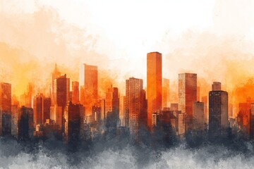Fototapeta premium Urban Skyline at Sunset with Smog Effects
