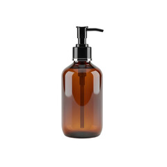 Fototapeta premium Premium brown glass bottle with black pump dispenser for luxury skincare products packaging on transparent background