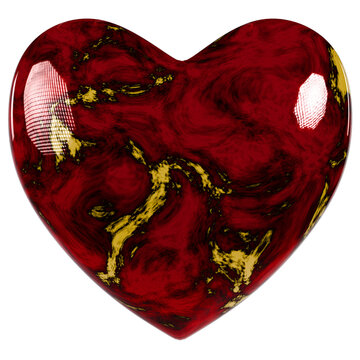 Red and gold marble heart shape 3d element on transparent background