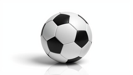 Fototapeta premium Traditional black and white soccer ball, set against a white backdrop. Authentic studio image of a classic soccer ball.