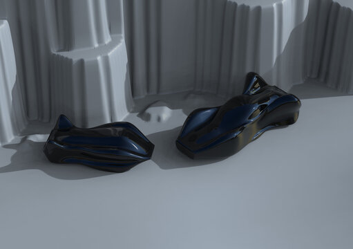 Translucent blue frosted glass abstract 3D shape with subsurface scattering