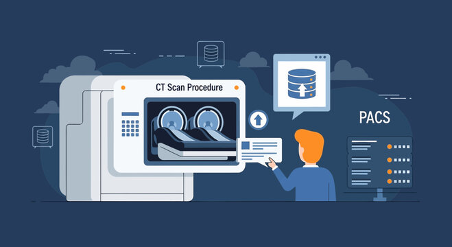 CT Scan Procedure and PACS System - Medical Imaging Technology Concept