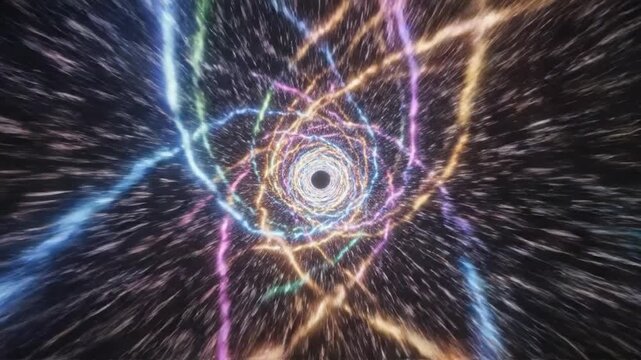 Vibrant swirling neon light patterns converge.