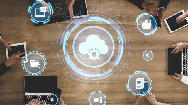 Concept design of managing online documents with cloud storage, digital file management, and secure sharing. Online documents improve workflow, online documents enhance security. Funnel