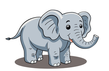 Obraz premium Cute Gray Elephant Hand Drawn Illustration in Cartoon Style