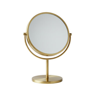 Golden round vanity mirror isolated on transparent background