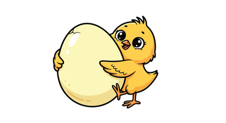 Fototapeta premium Cartoon chick holding large egg flat illustration isolated on white background