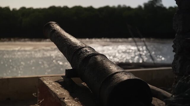 Ancient cannon at historic coastal fort in Kenya East Africa travel heritage shot