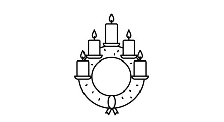 Obraz premium Minimalist Christmas wreath icon with candles flat vector symbol isolated on white background