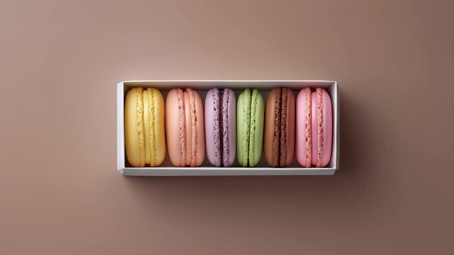 Luxury gift box filled with assorted macarons top-down view