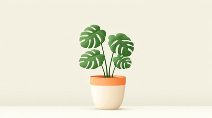 Fototapeta premium Minimalist monstera plant in modern pot on neutral background